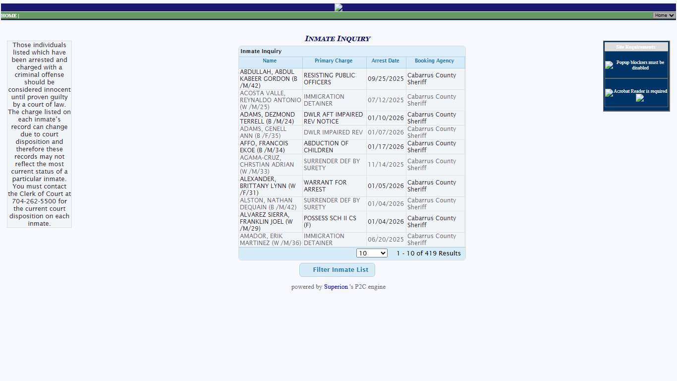 Cabarrus Sheriff Office P2C - provided by OSSI